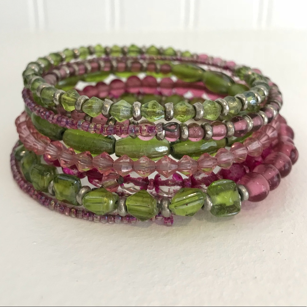 Pink & Green Spiral Bangle Bracelet